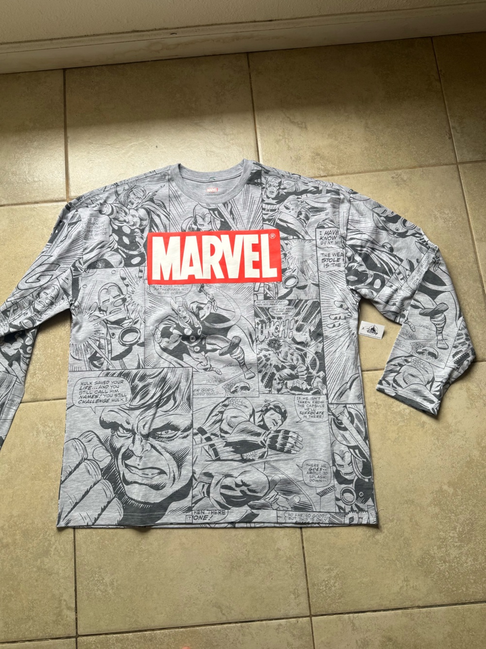 Marvel Grey & Red Comic-Panel Long Sleeve Tee